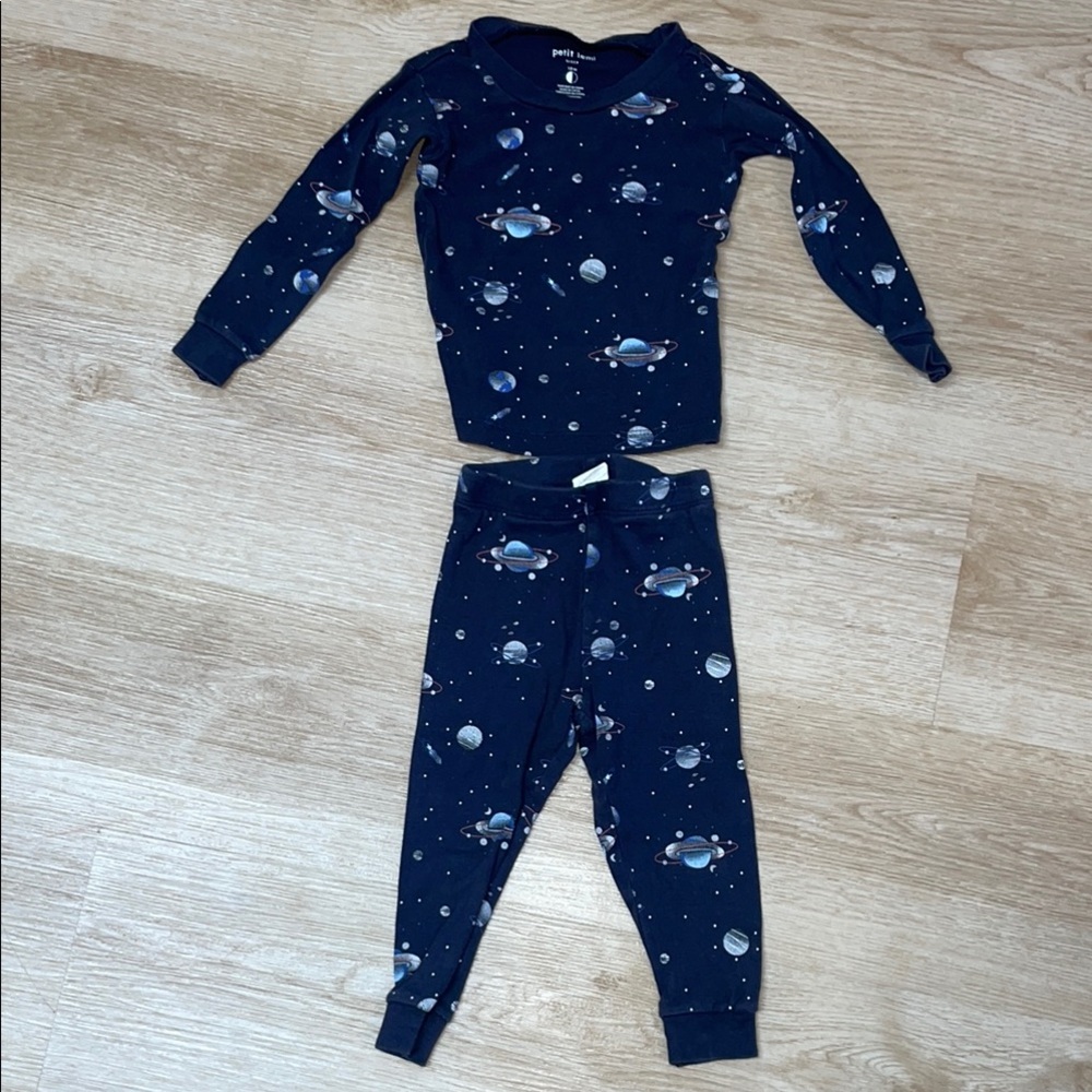 Petit Lem Outer Space Planets Rockets Navy Unisex Printed Pajamas 2 pc Set PJs